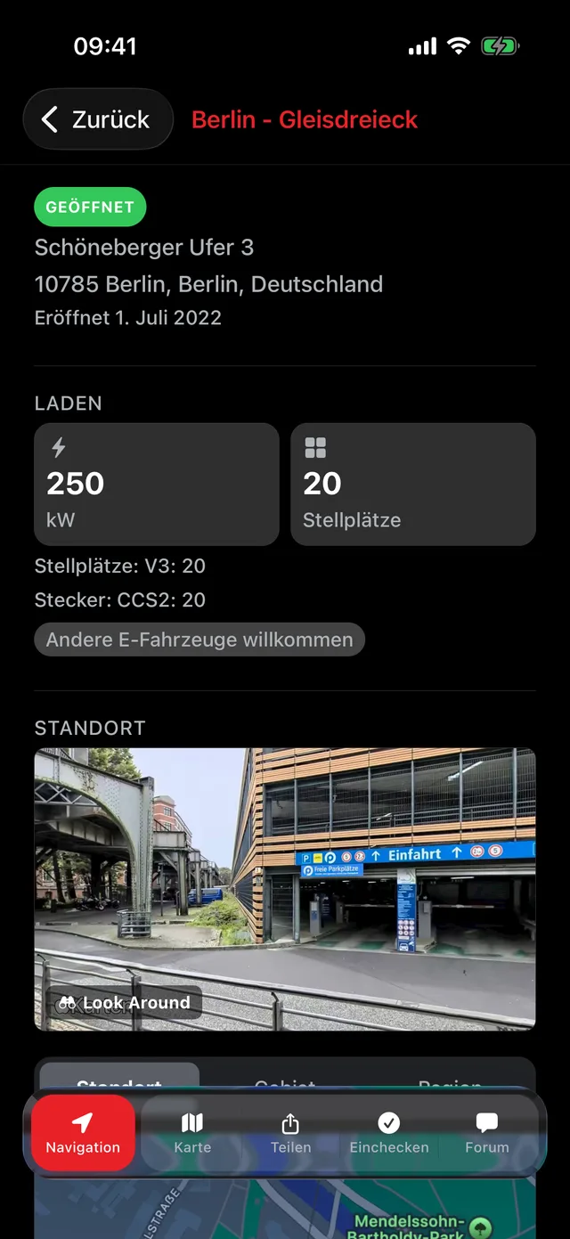 Check-in an einem Standort-Ansicht der App