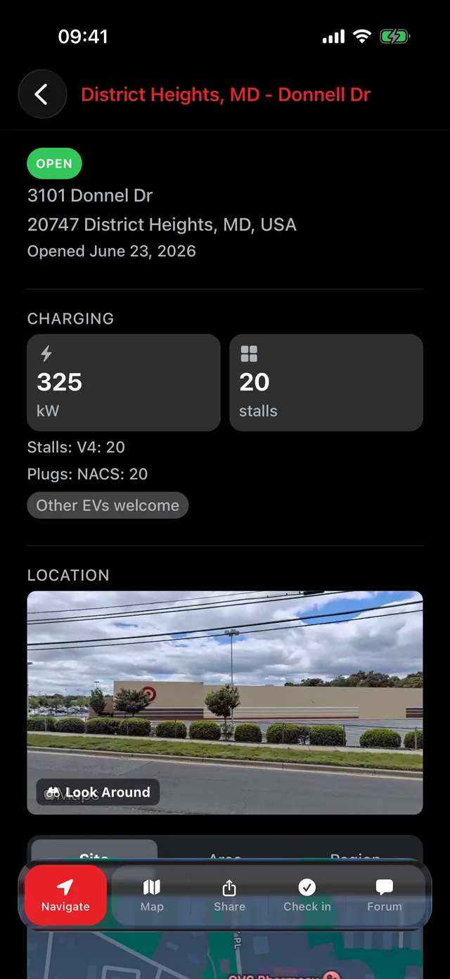 Check in at a site screen of the app